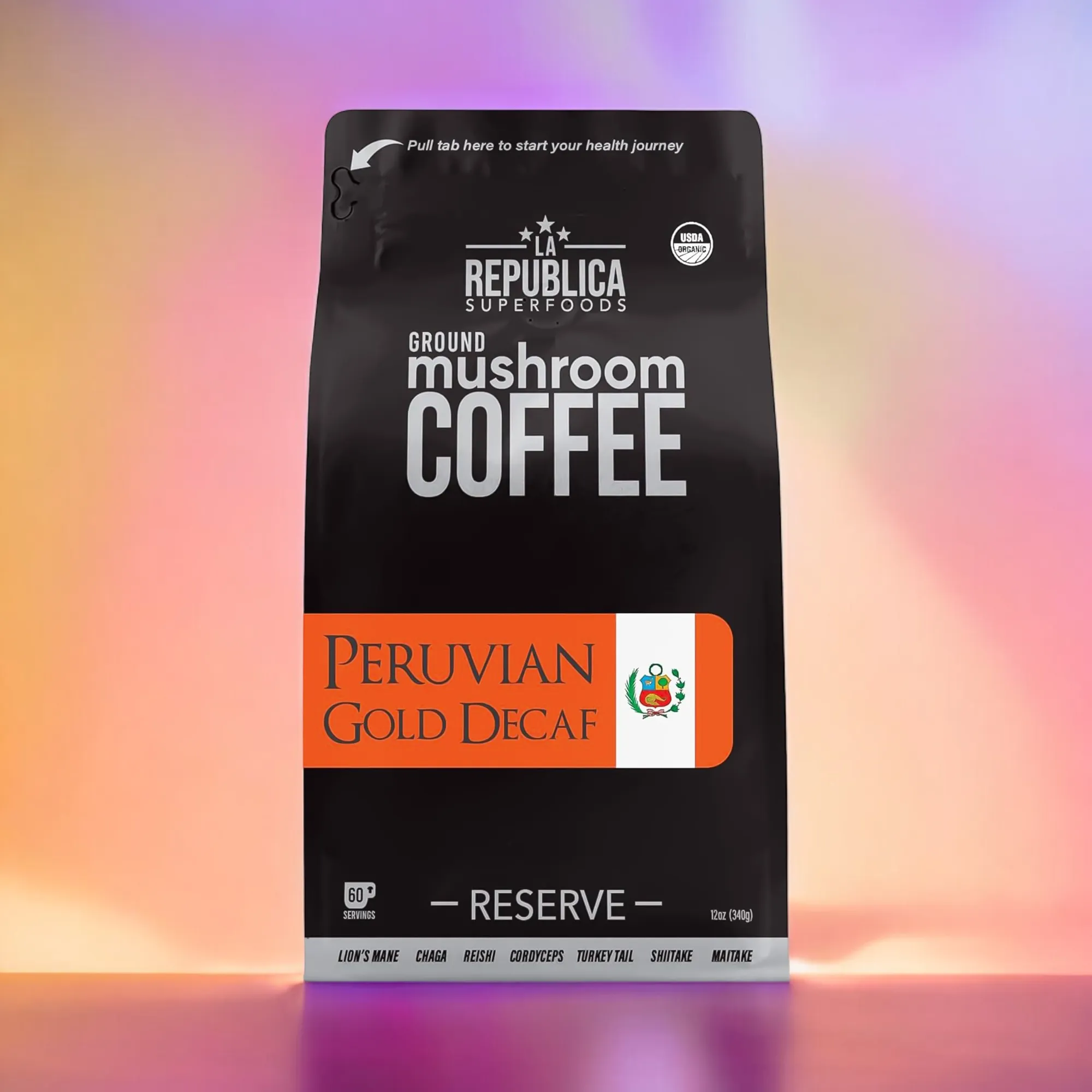 DECAF Peruvian Gold Ground Mushroom Coffee - La Republica