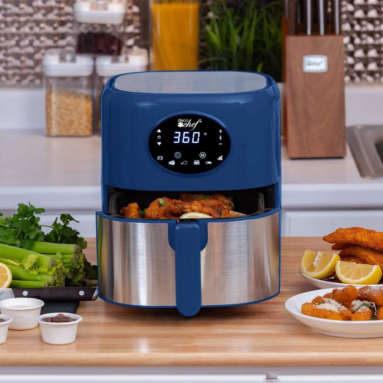 Deco Chef 3.7QT Digital Air Fryer   6 Cooking Presets, Blue   Deco Chef 16-Piece Knife Set