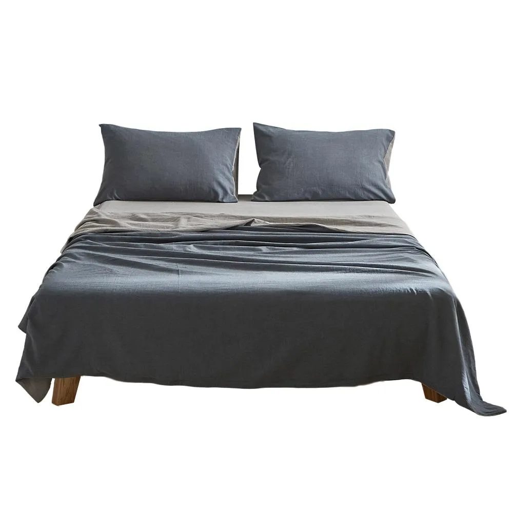 Deluxe Sheet Set Cotton Sheets King Blue Dark Grey