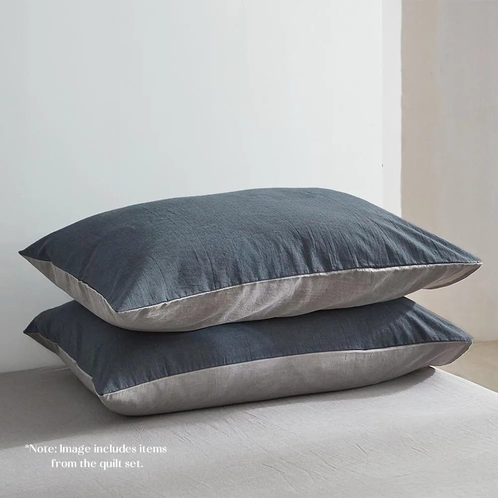 Deluxe Sheet Set Cotton Sheets King Blue Dark Grey