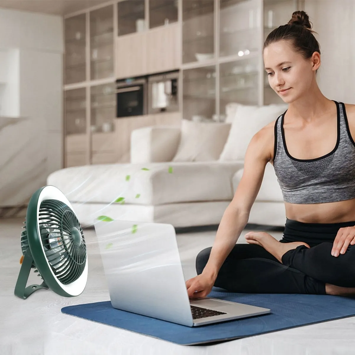 Depuley Rechargeable USB Desk Fan 4000mAH, Portable Fan with LED Light, 8" Tabletop Air Circulator Fan with 3 Speeds, Personal Desk Fan with Hanging Hook for Tent, Office