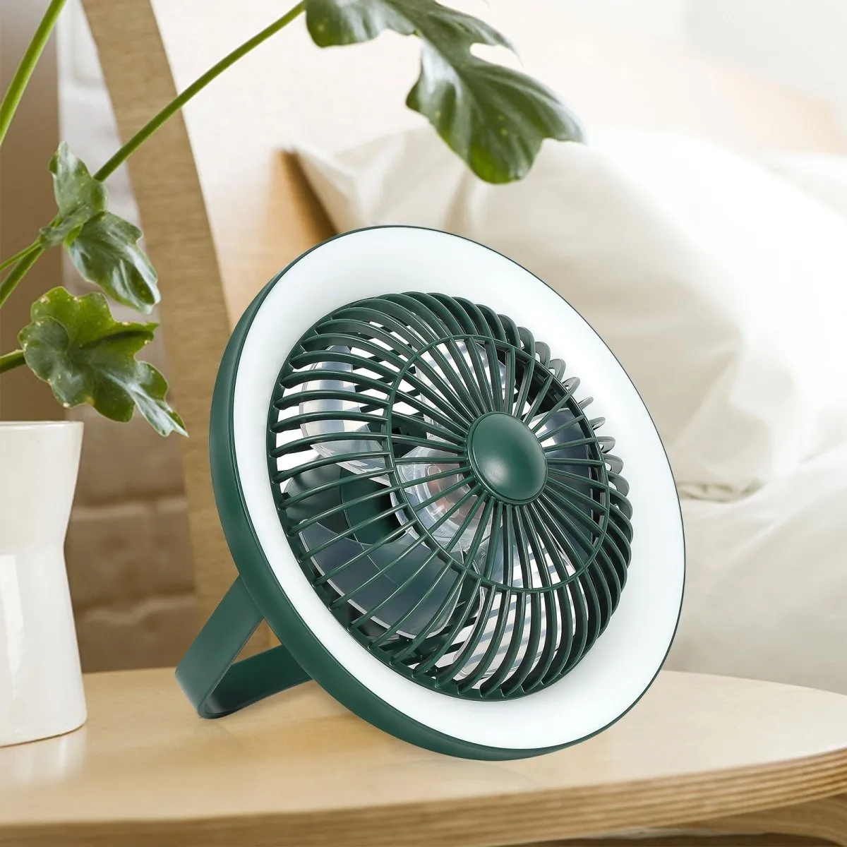 Depuley Rechargeable USB Desk Fan 4000mAH, Portable Fan with LED Light, 8" Tabletop Air Circulator Fan with 3 Speeds, Personal Desk Fan with Hanging Hook for Tent, Office