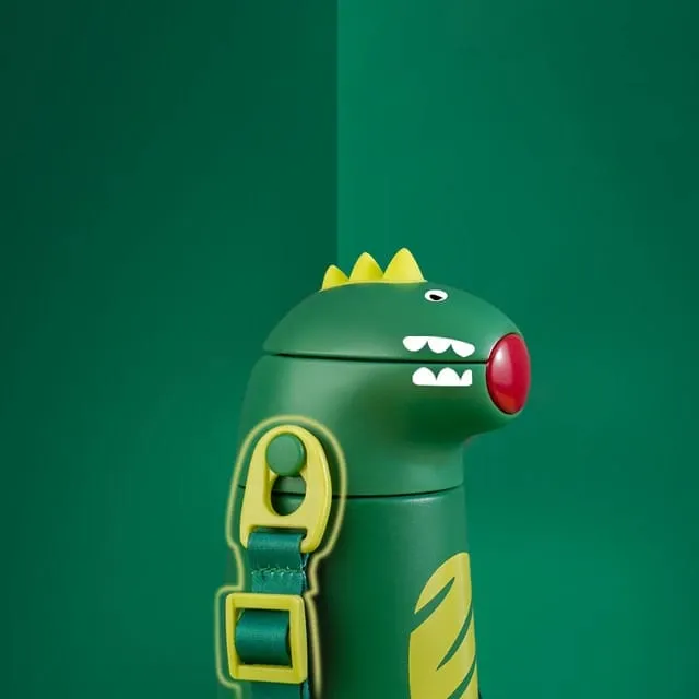 Dino Insulated Kids Water Bottle – Vacuum Flask with Straw & Strap