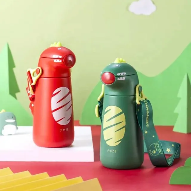 Dino Insulated Kids Water Bottle – Vacuum Flask with Straw & Strap