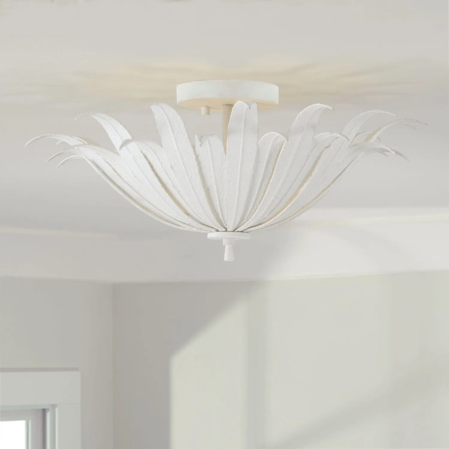 EDEN 3-LIGHT SEMI FLUSH, TEXTURED WHITE