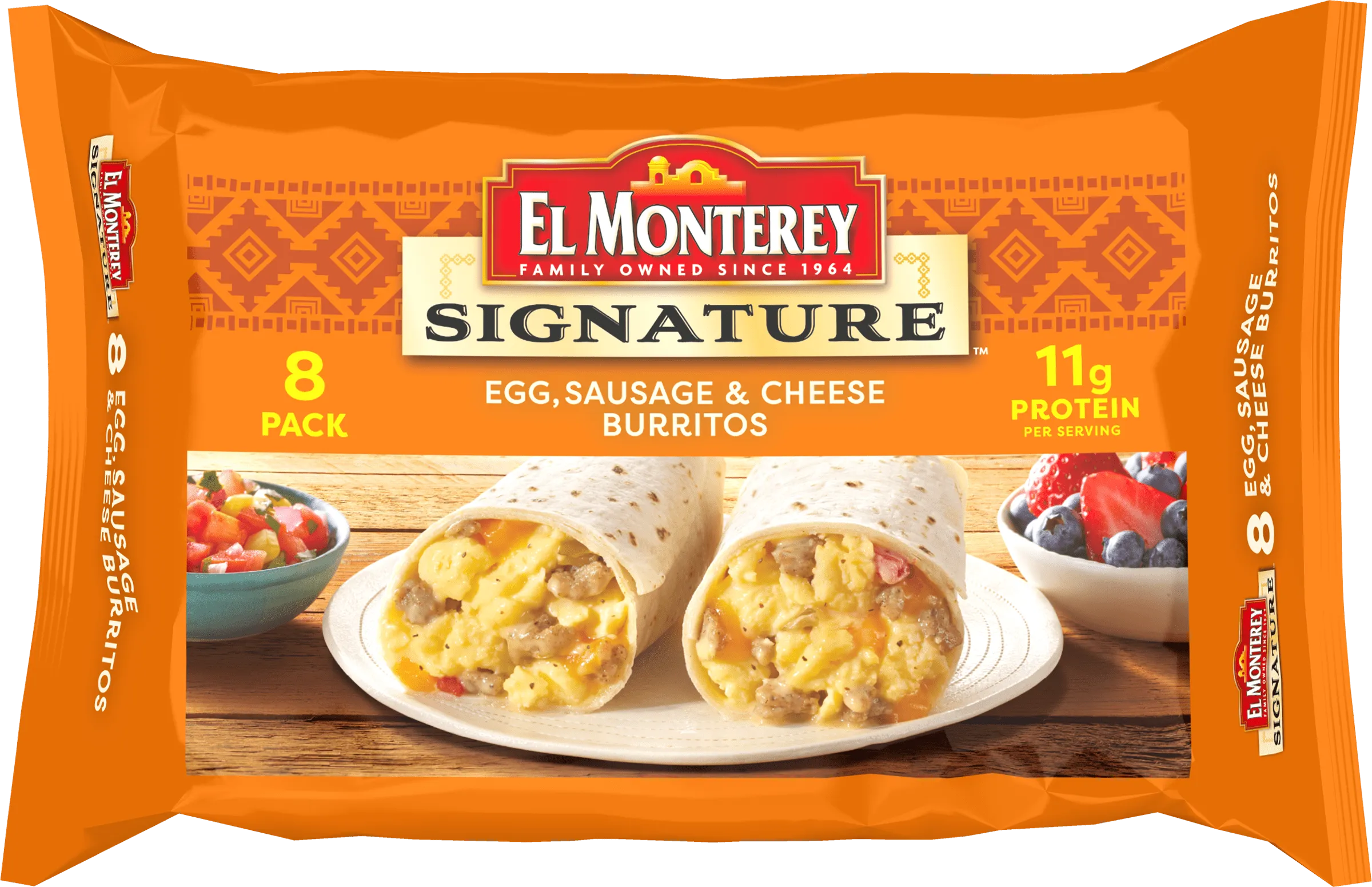 El Monterey Signature Egg, Sausage & Cheese Breakfast Burritos 36 oz, 8 Ct (Frozen)