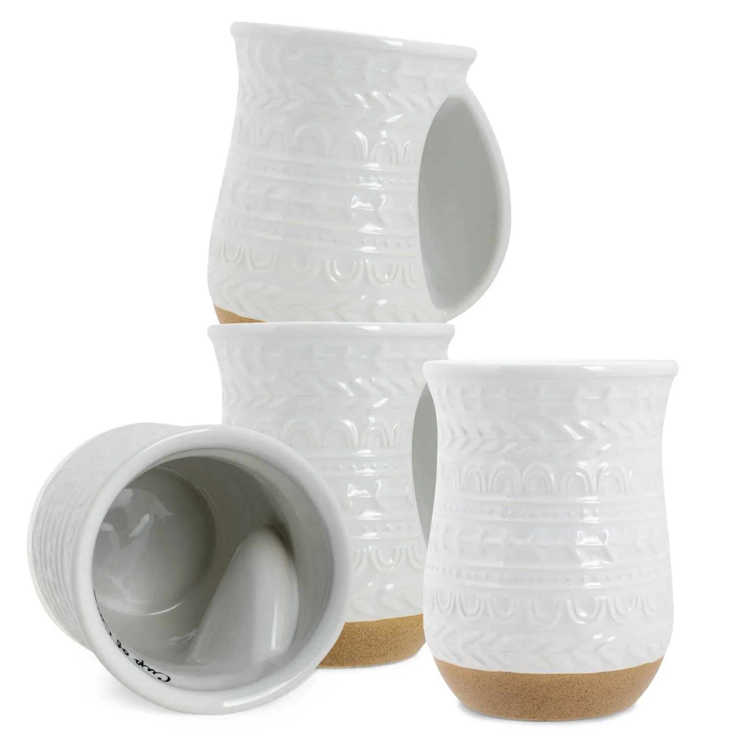 Elanze Designs Cup of Cozy Raw White 14 ounce Ceramic Handwarmer Mugs Set of 4