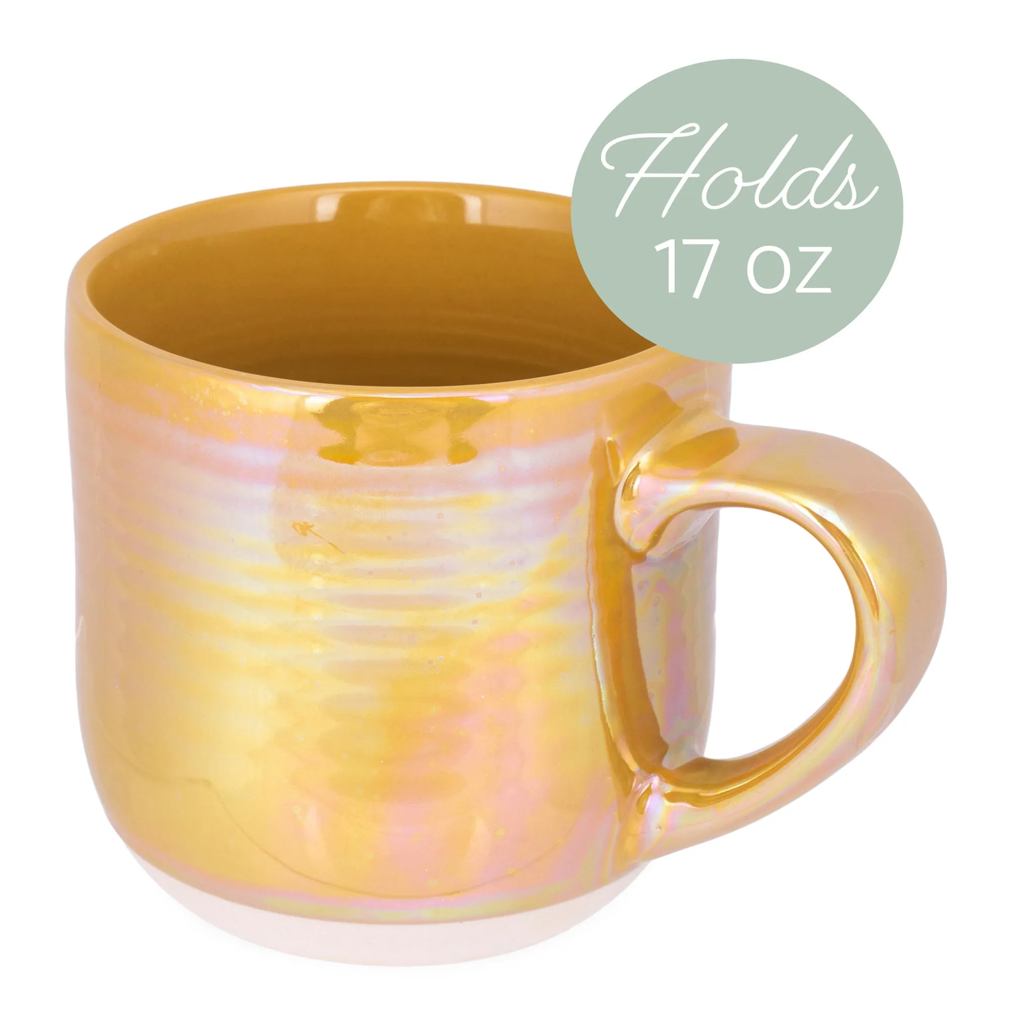 Elanze Designs Gold Tone Glossy Iridescent Rainbow Reactive Glaze 17 ounce Stoneware Coffee Cup Mugs Set of 4