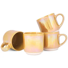 Elanze Designs Gold Tone Glossy Iridescent Rainbow Reactive Glaze 17 ounce Stoneware Coffee Cup Mugs Set of 4