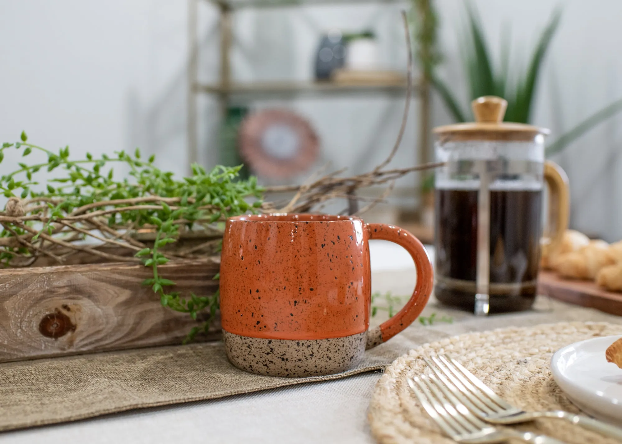 Elanze Designs Speckled Raw Bottom 17 ounce Ceramic Mugs Pack of 2, Burnt Orange