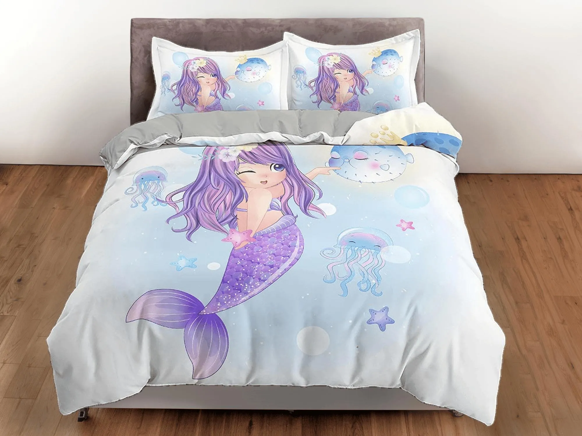 Fantasy Mermaid Purple Bedding, Duvet Cover Set & Pillowcase, Zipper Bedding, Dorm Bedding, Teens Adult Duvet King Queen Full Twin Single