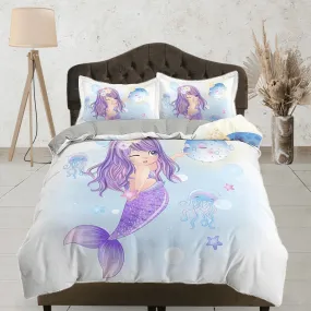 Fantasy Mermaid Purple Bedding, Duvet Cover Set & Pillowcase, Zipper Bedding, Dorm Bedding, Teens Adult Duvet King Queen Full Twin Single