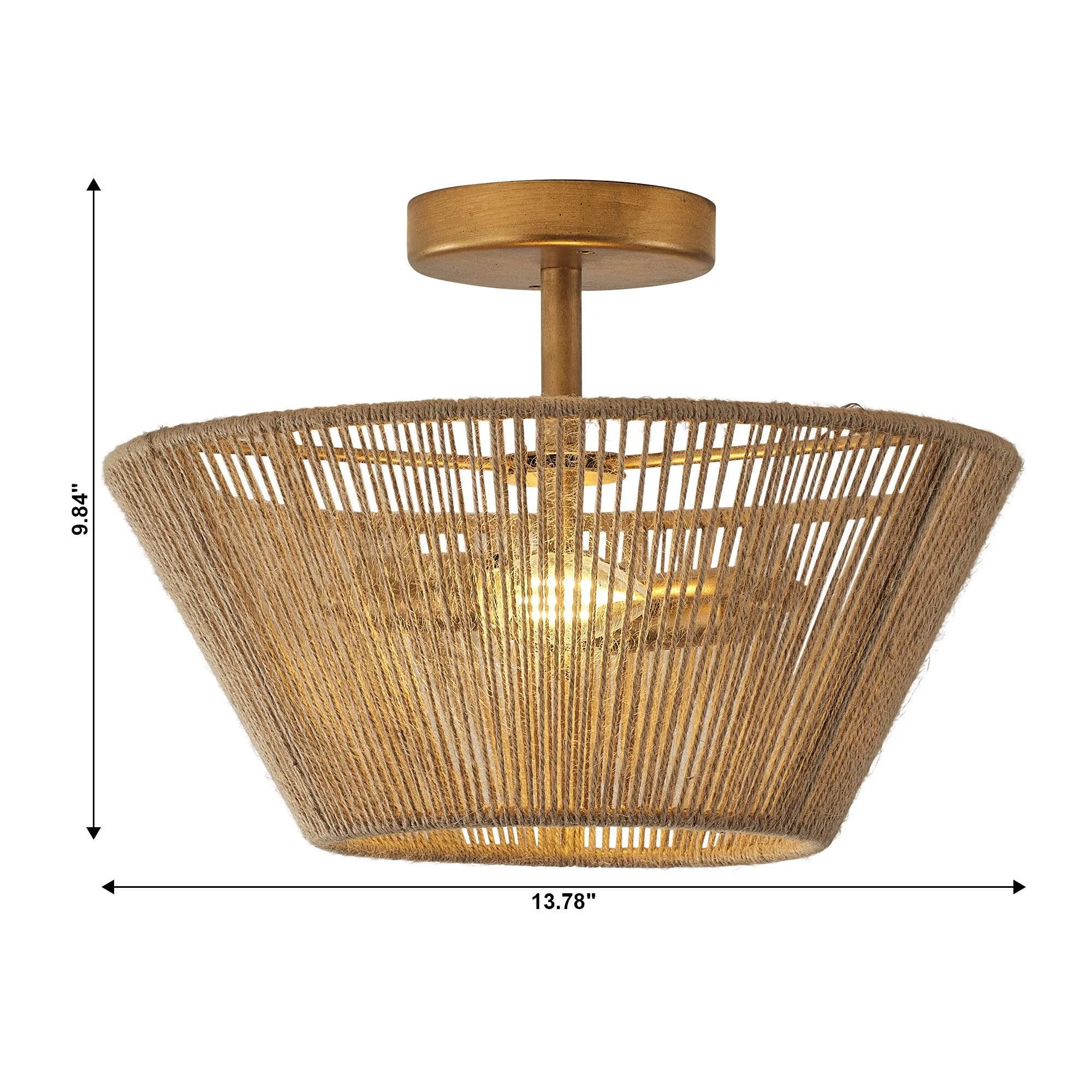 Farmhouse 2-Light Flush Mount Lighting with Rattan Rope