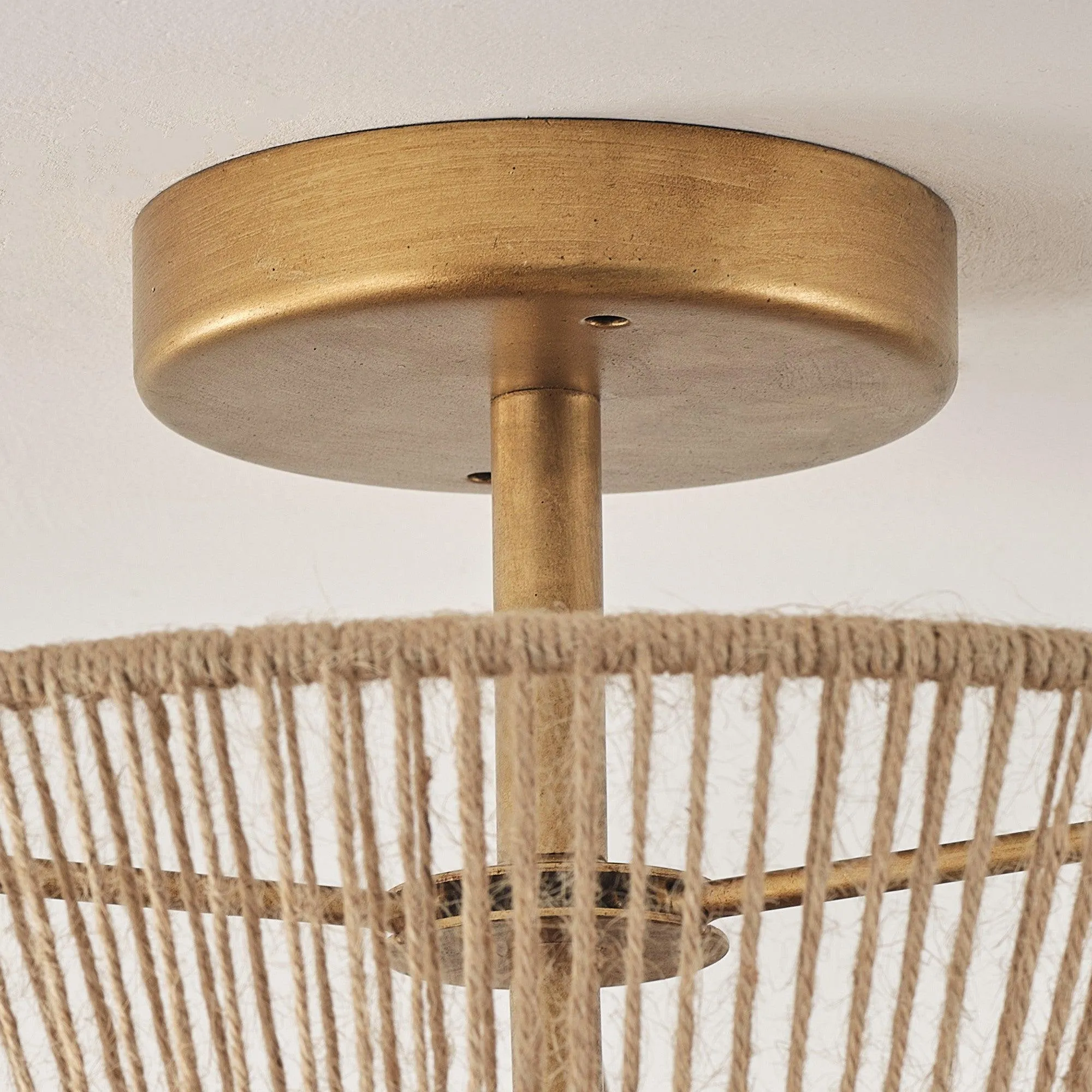 Farmhouse 2-Light Flush Mount Lighting with Rattan Rope