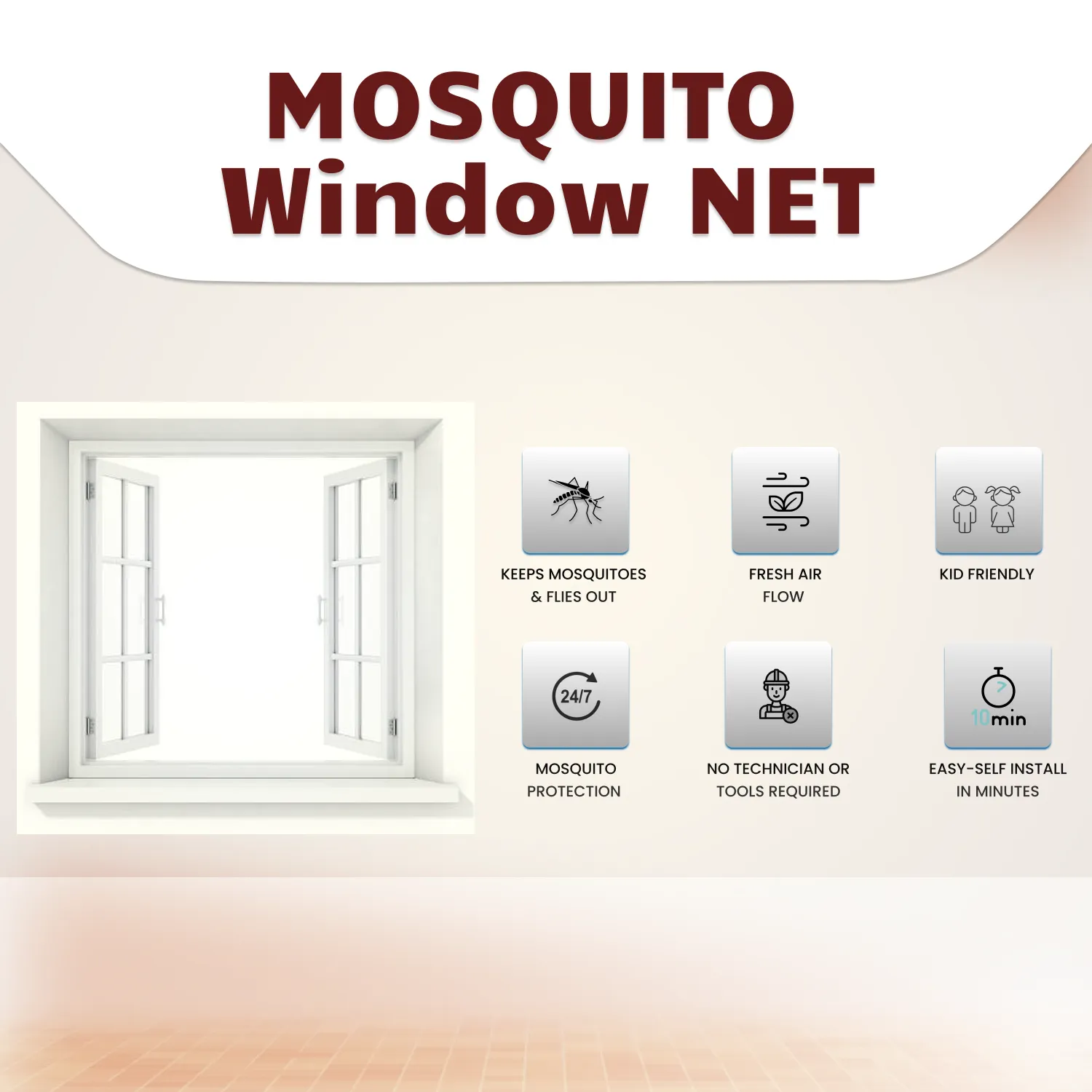 Fiberglass window mosquito net - BLACK