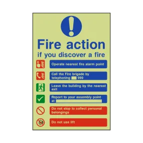 Fire Action Lift & Telephone Photoluminescent Sign