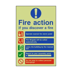 Fire Action Non-Lift Automatic Alarm Photoluminescent Sign