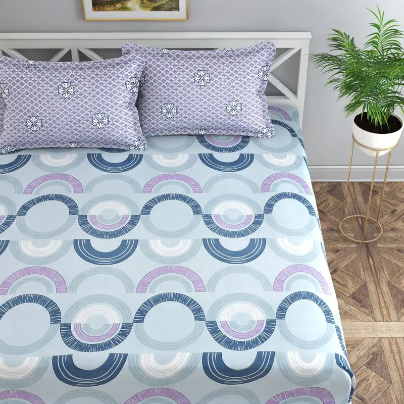 Florida Prime Bedsheet for Queen Size Bed with Pillow Covers & Made of Cotton with Geometric Print