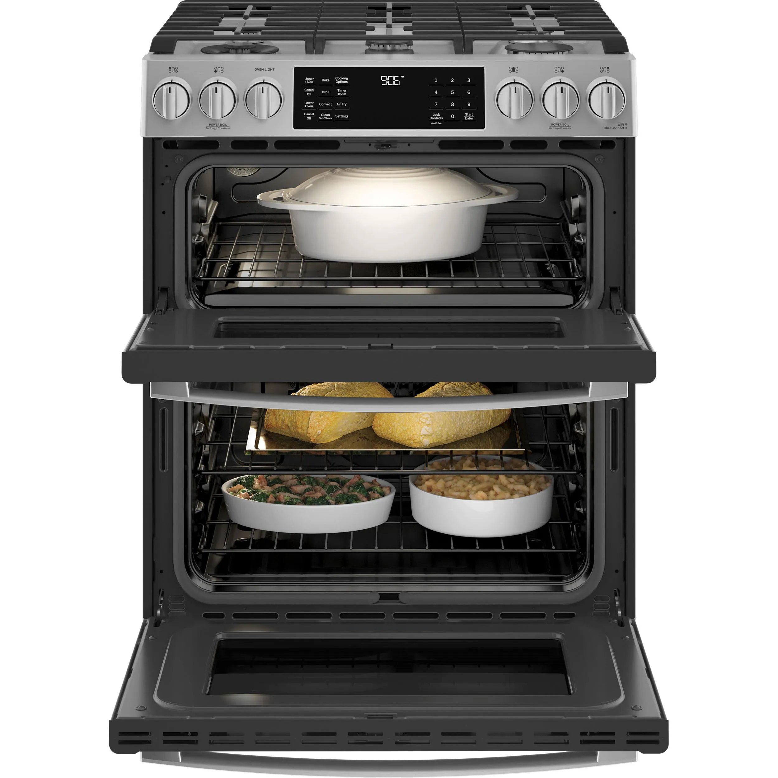 GE Profile 30-inch Slide-In Double Oven Gas Range with WiFi PCGS960YPFS