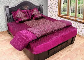 Generic Satin Gold Printed Double Bed ??? Bedding Wedding Set 1 Double Bed Bedsheet 2 Pillow Cover 1 Double Bed AC Comforter 2 Filled Cushions 2 Filled Bolsters - Set of 8 pcs (Purple)