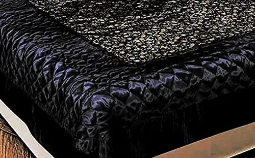 Generic Silk Luxury Gold Printed King Size Double Bed ???Bedding Wedding Bedsheet Set with 2 Pillow Cover, 2 Cushions, 2 Filled Bolsters & 1 AC Comfortar for Home & Living Room (Black)