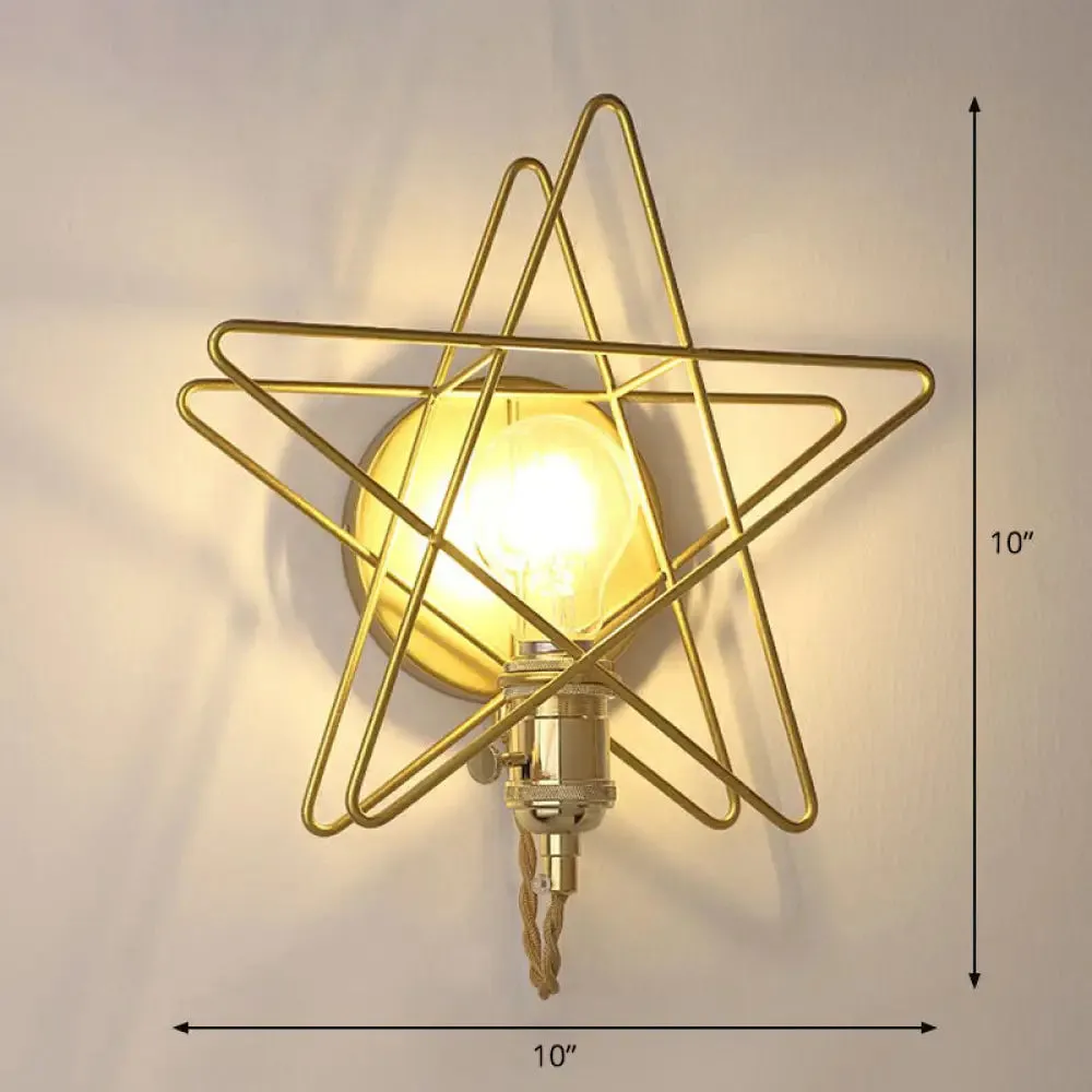 Gold Star Cage Wall Lamp - Simplicity Bedside Light Fixture - Metallic Finish - 1 Bulb