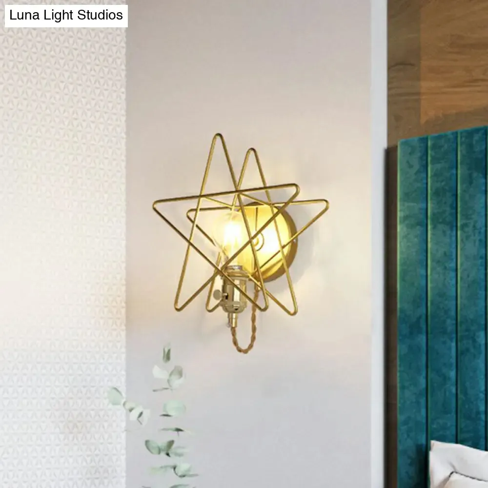 Gold Star Cage Wall Lamp - Simplicity Bedside Light Fixture - Metallic Finish - 1 Bulb