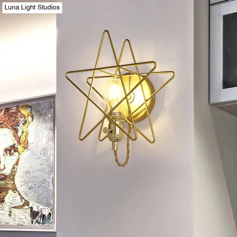 Gold Star Cage Wall Lamp - Simplicity Bedside Light Fixture - Metallic Finish - 1 Bulb