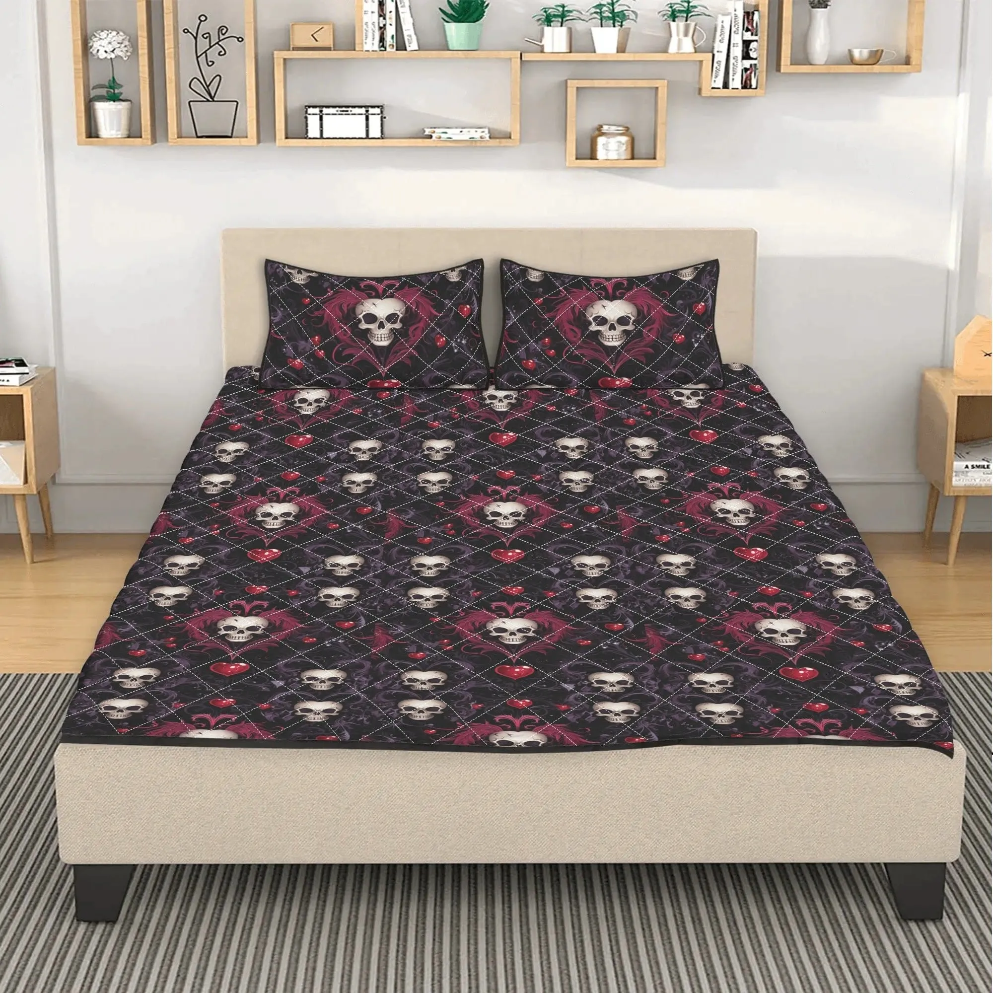 Gothic Dark Skulls Quilt Bedding Set 3 Sizes