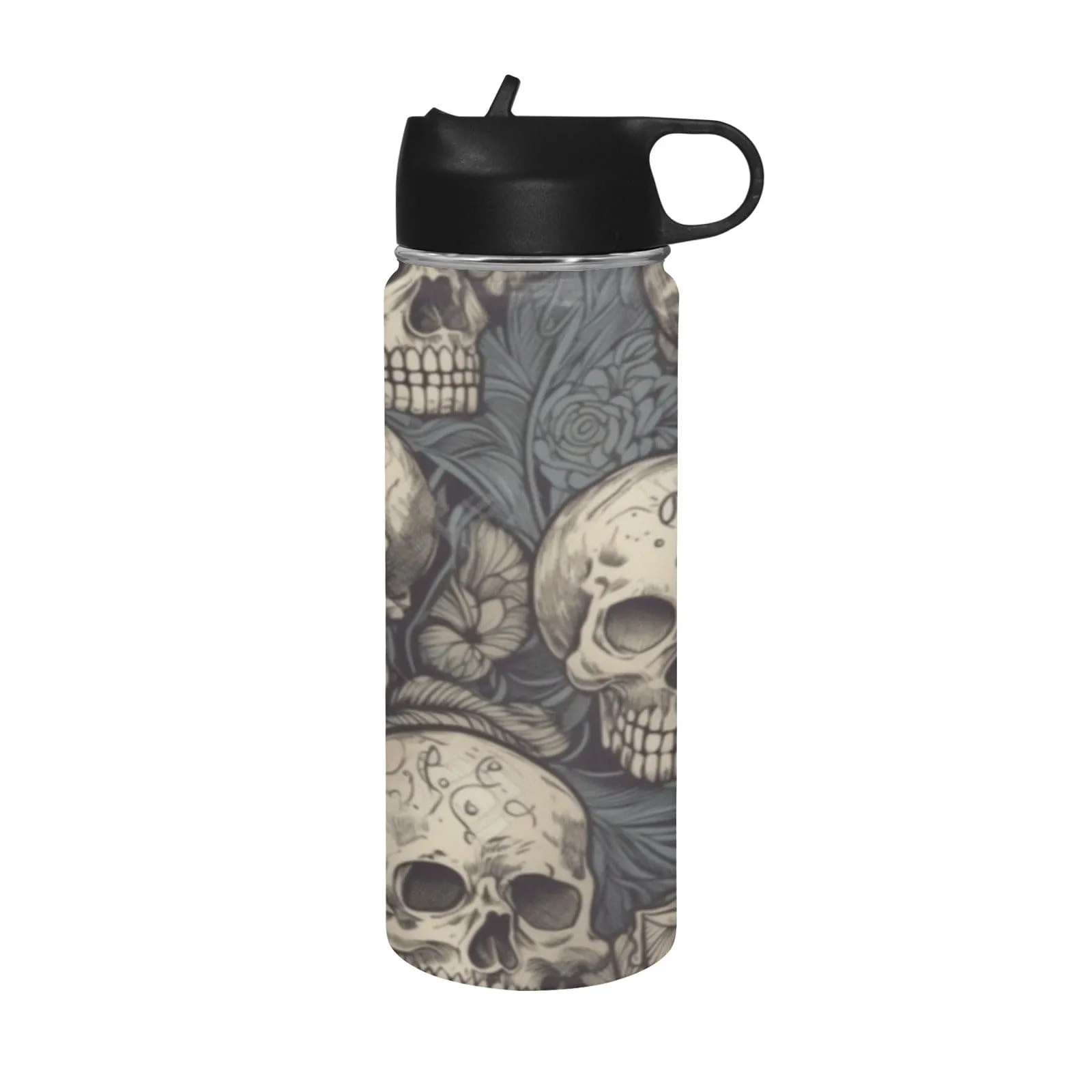 Gothic Skulls Pattern Insulated Water Bottle With Straw & Lid 18 oz