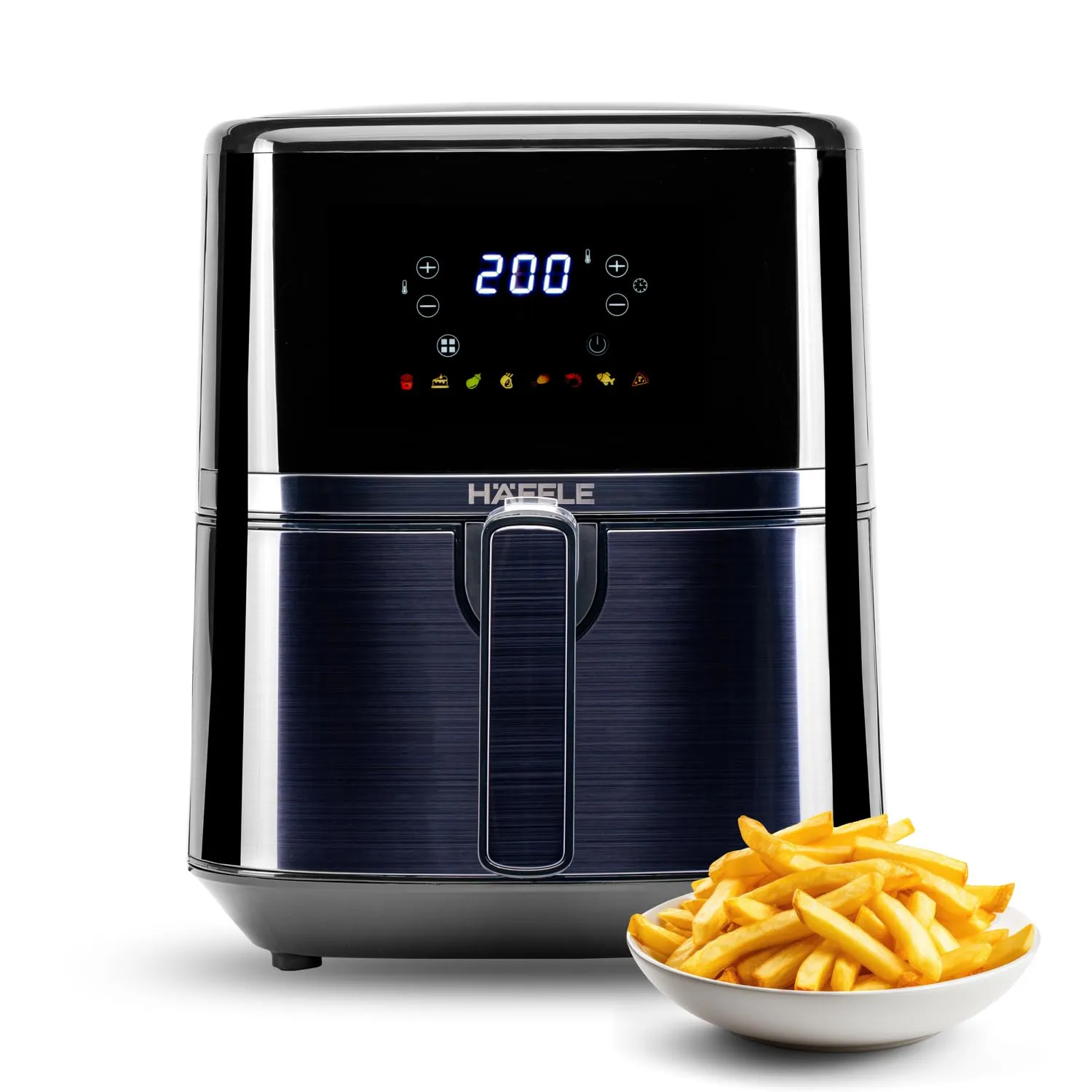 Hafele NOIL Lite 4.5L Digital Air Fryer with 360° Rapid Air Technology & Touch Panel with Colourful Icons for 8 -Preset Menus, Uses 90%Less Oil, Non-Stick Basket, 1500W (Brushed Steel)