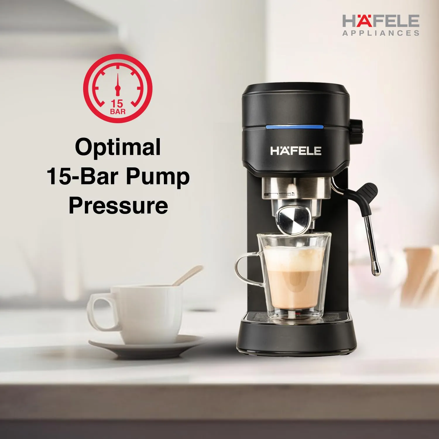 Hafele U-Kaffee Espresso Coffee Machine, 15-Bar Pressure, Single/Double Espresso, Cappuccino & Latte, Adjustable Milk Frother,  1450W New