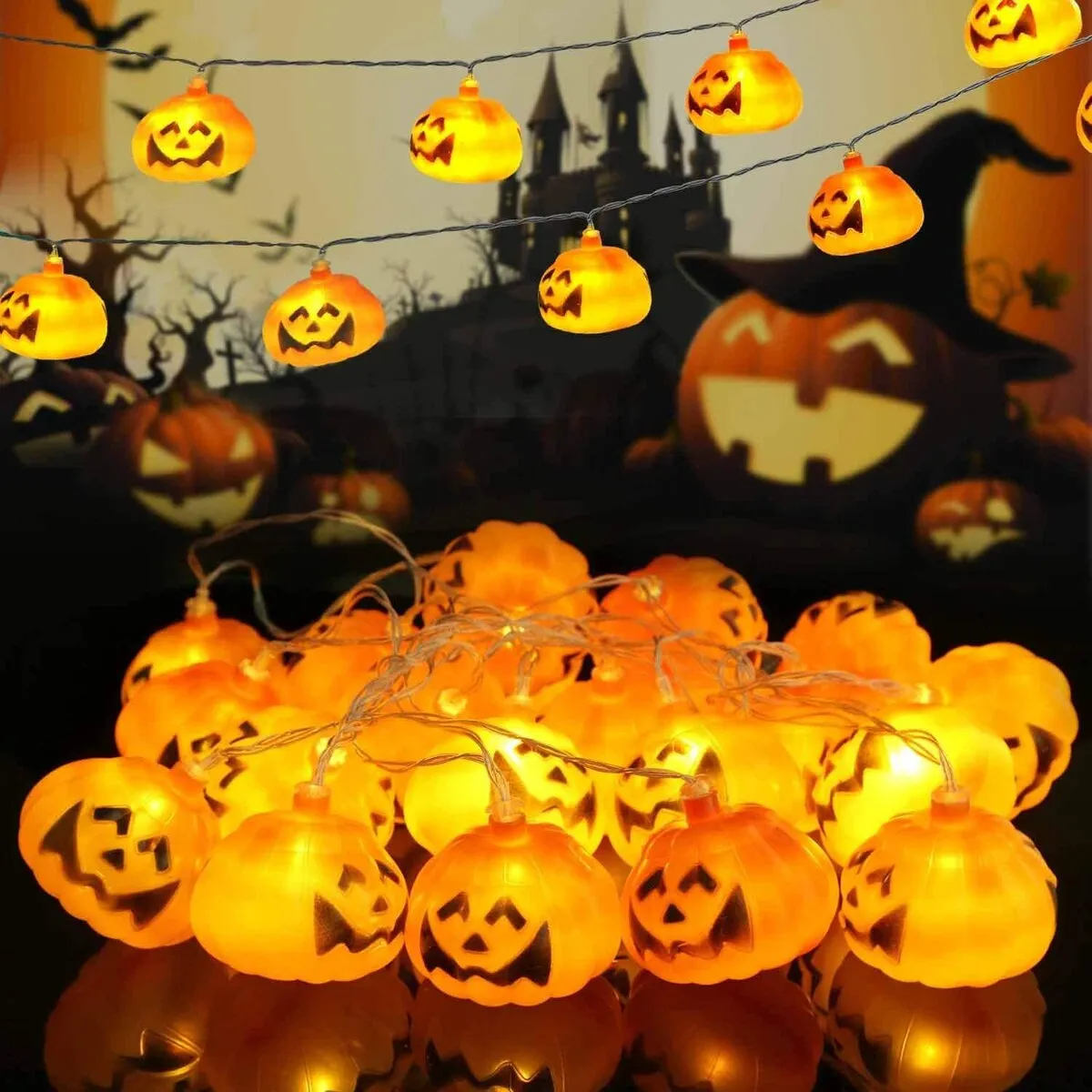 Halloween LED String Lights Pumpkin, Ghost, Eyeball, Cat, Skull, and Spider LED Decorations for Indoor & Outdoor Halloween Decor (Big Pumpkin)