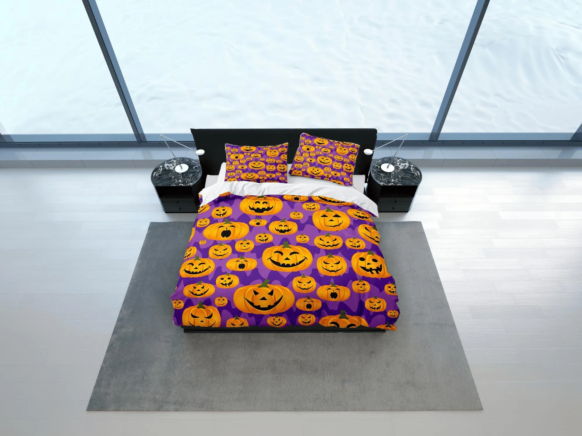 Happy pumpkin halloween full size bedding & pillowcase, purple duvet cover set dorm bedding, nursery toddler bedding, halloween gift