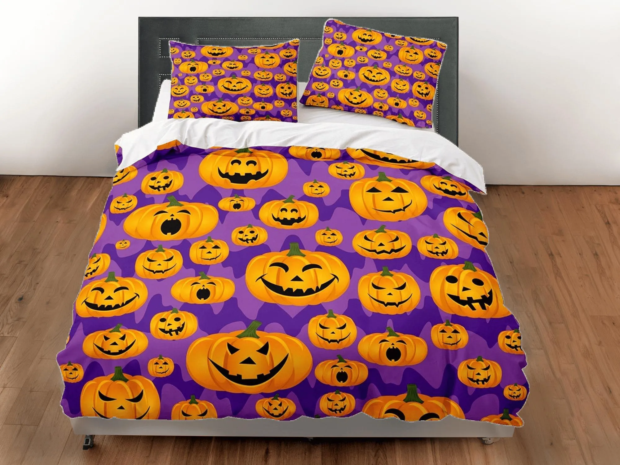 Happy pumpkin halloween full size bedding & pillowcase, purple duvet cover set dorm bedding, nursery toddler bedding, halloween gift