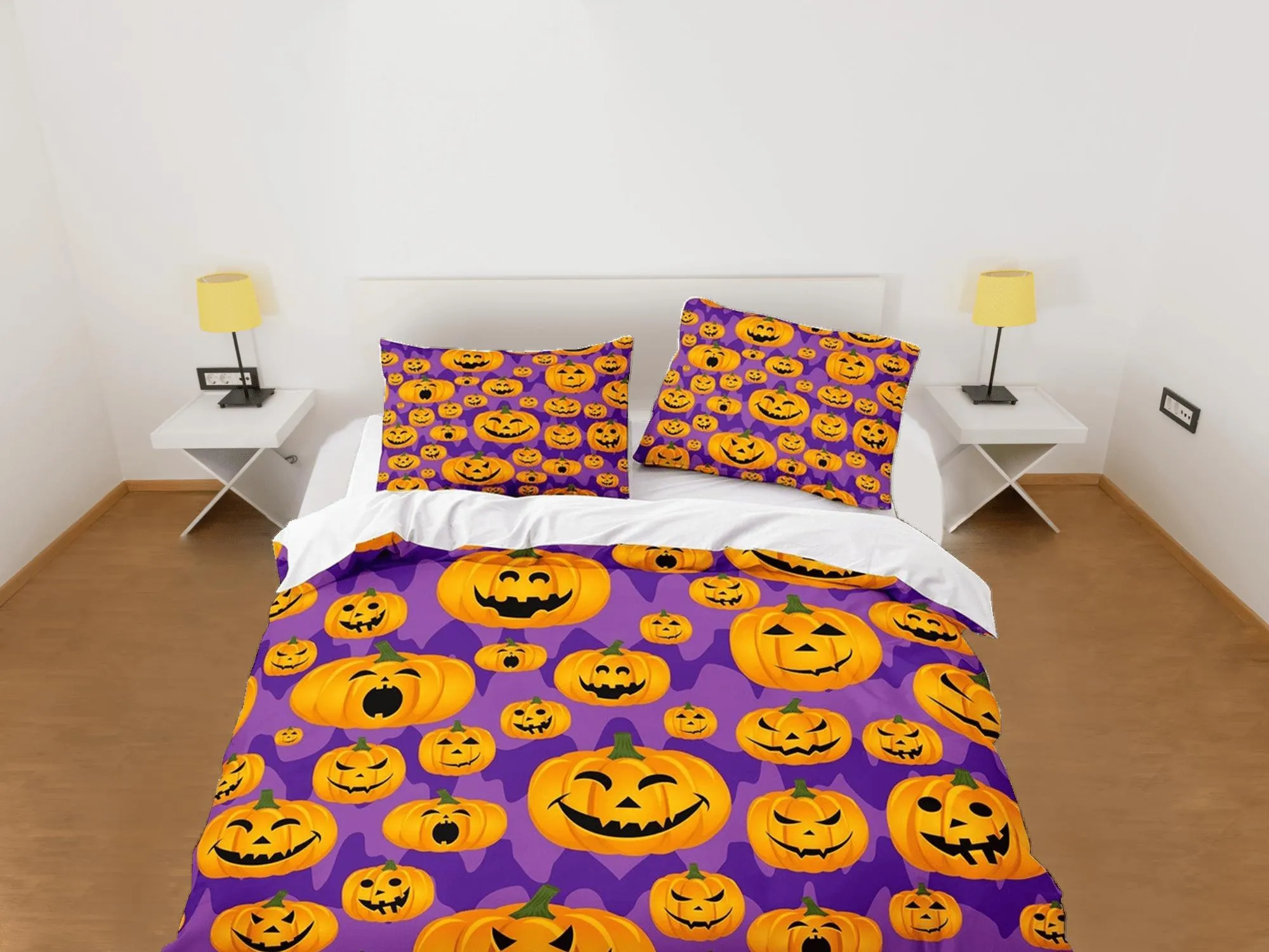 Happy pumpkin halloween full size bedding & pillowcase, purple duvet cover set dorm bedding, nursery toddler bedding, halloween gift