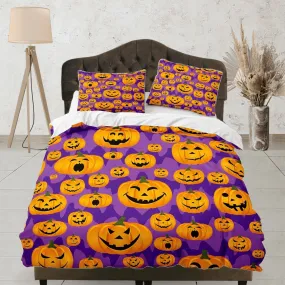 Happy pumpkin halloween full size bedding & pillowcase, purple duvet cover set dorm bedding, nursery toddler bedding, halloween gift