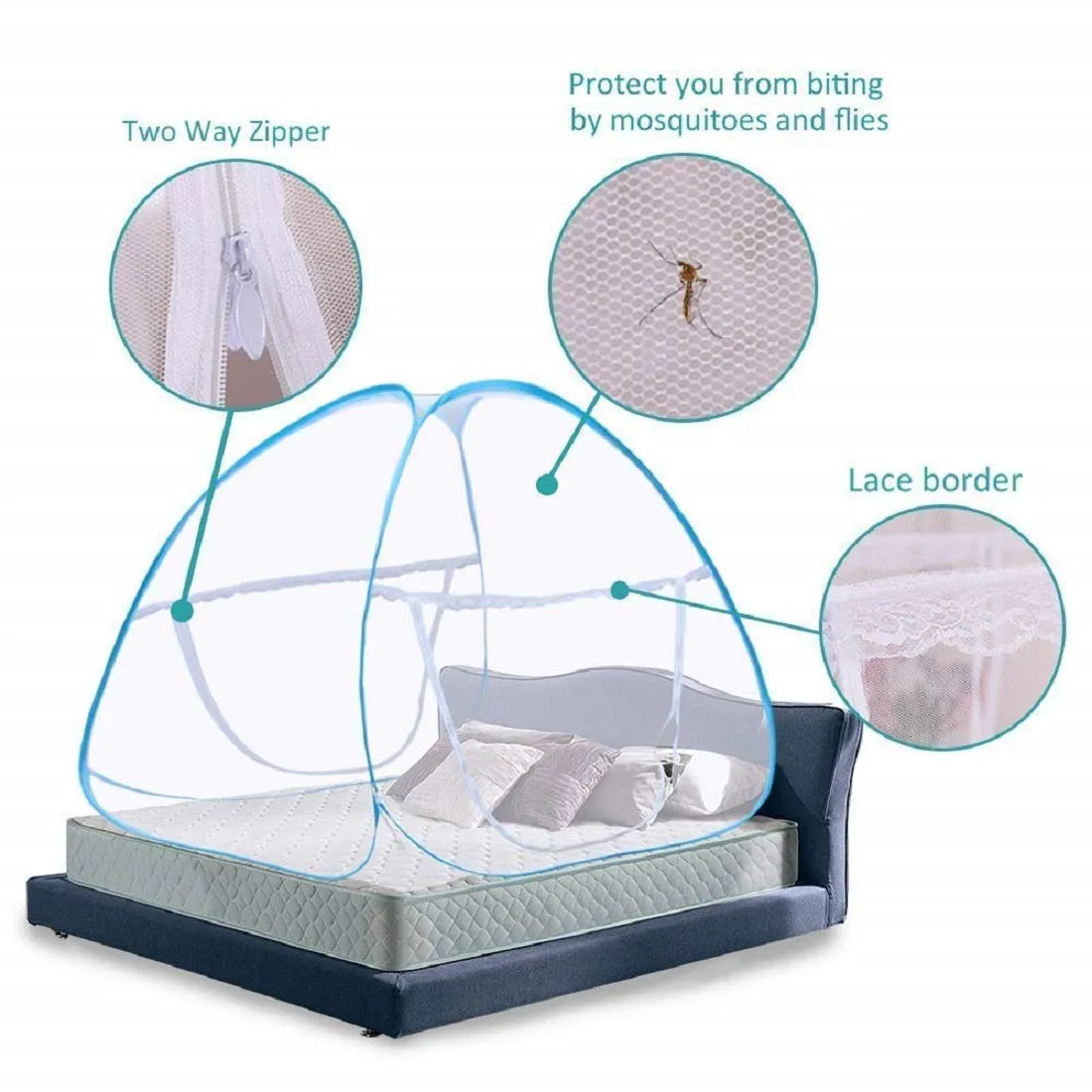 Heart Home Foldable Mosquito Net/Machhardani - Single Bed,6.5 Ft X 4 Ft (Blue), King (F_26_HEARTH016876)