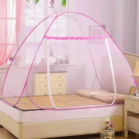 Heart Home Nylon Single Bed Mosquito Net|Easily Foldable Machardani|Nylon Strong Net|Single Bed Size & Corrosion Resistant|Size 198 x 122 x 140 CM (Pink)-46HH0464