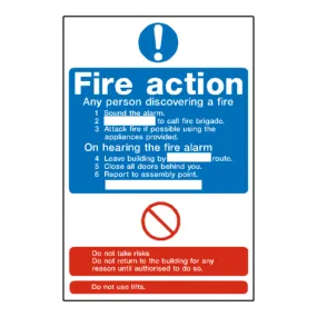 Hotel Fire Action Notice Sign