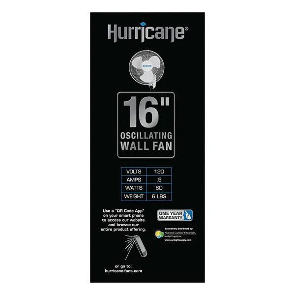 Hurricane® Classic 16"Oscillating Wall Mount Fan (White)