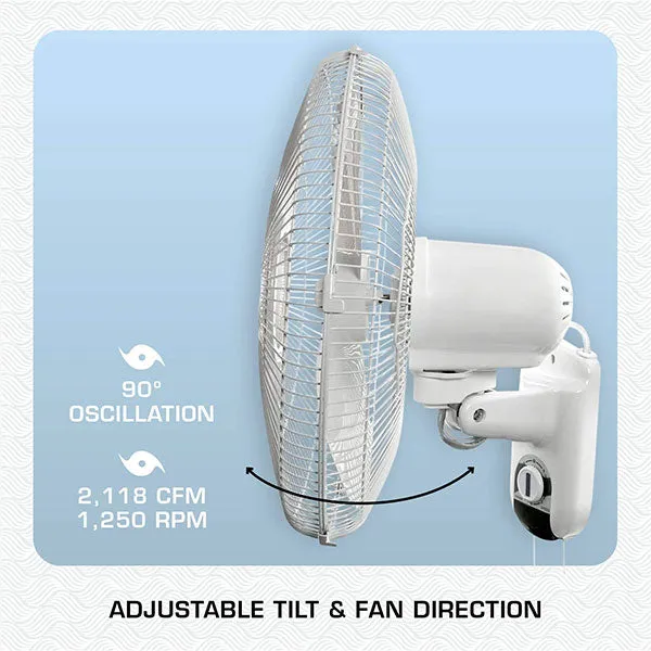 Hurricane® Classic 16"Oscillating Wall Mount Fan (White)