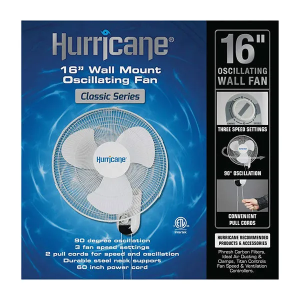 Hurricane® Classic 16"Oscillating Wall Mount Fan (White)