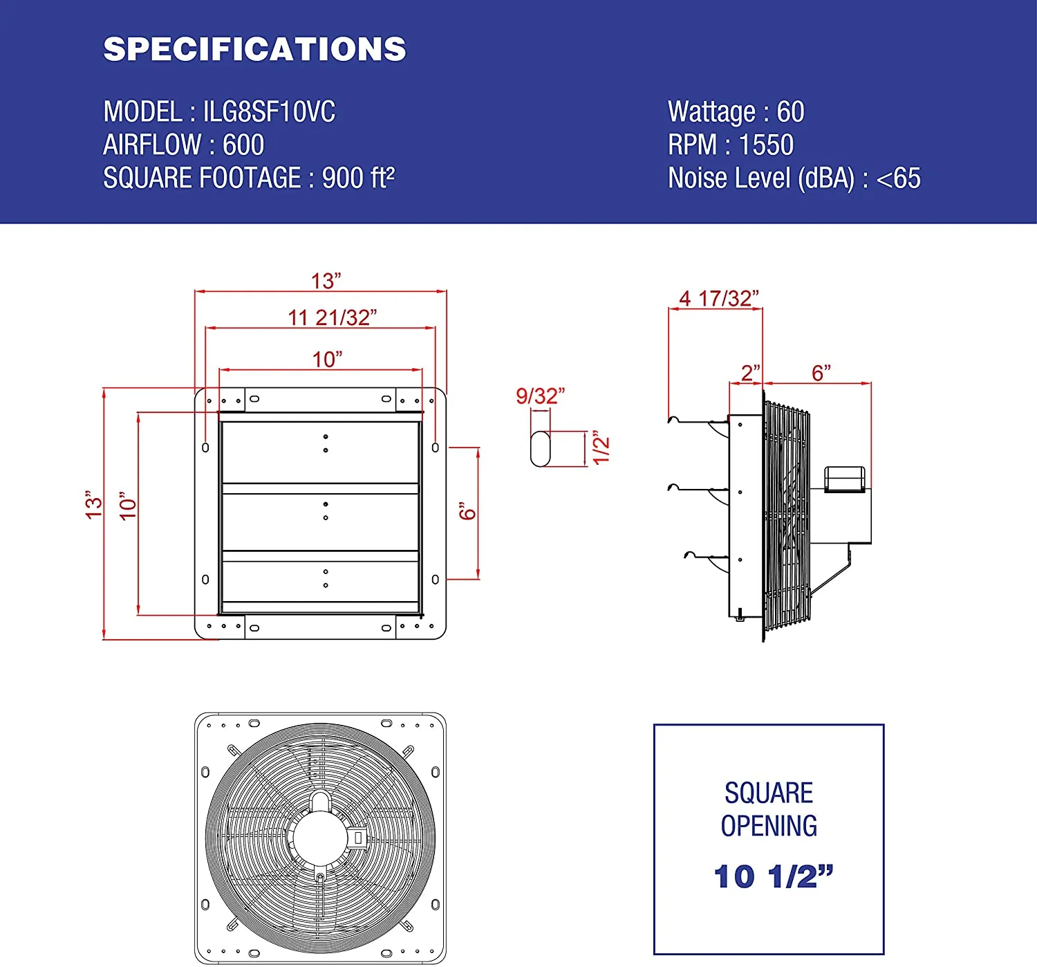 ILG8SF10VC - iLiving 10 Inch Smart Remote Shutter Exhaust Fan with Thermostat, Humidistat, Variable Speed, Timer, Wall Mounted, 10"