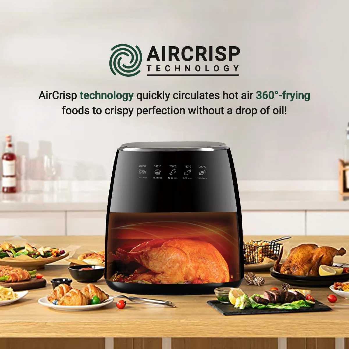 INALSA Tasty fry DW5.5 Air Fryer for Home|5.5 L Capacity|Visible Window & Internal Light|1600 W with Smart AirCrisp Technology|6-In-1 Appliance With 8 Preset Menu & Digital Display