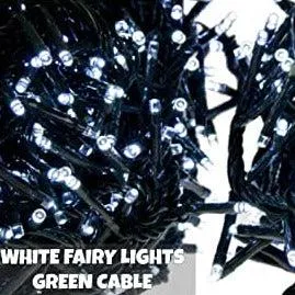 Indoor/Outdoor 8 Function LED Waterproof Fairy Lights with Green Cable (800 Lights - 60M Cable) - White Lights