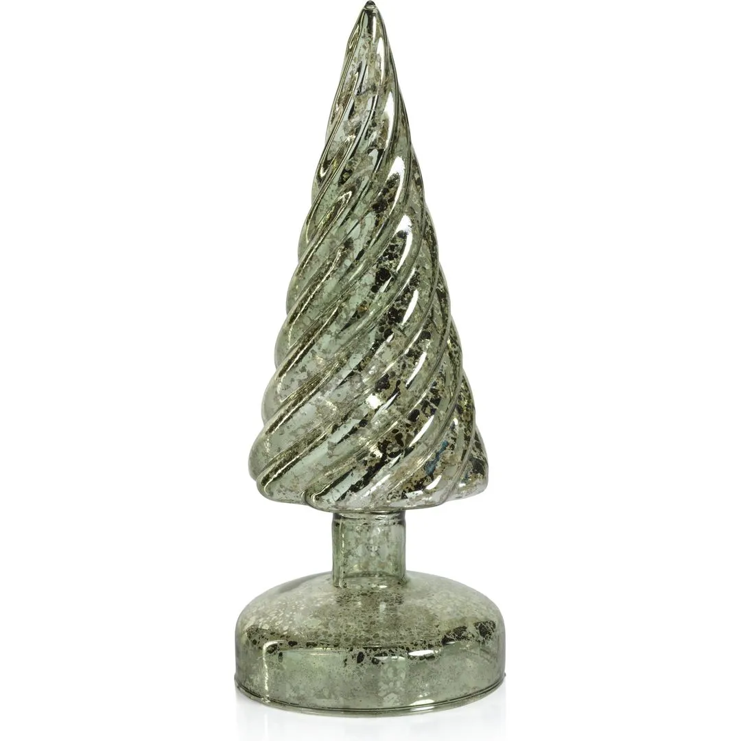 Irina 9.75" Vintage Light Green LED Glass Holiday Tabletop Trees, Set of 4