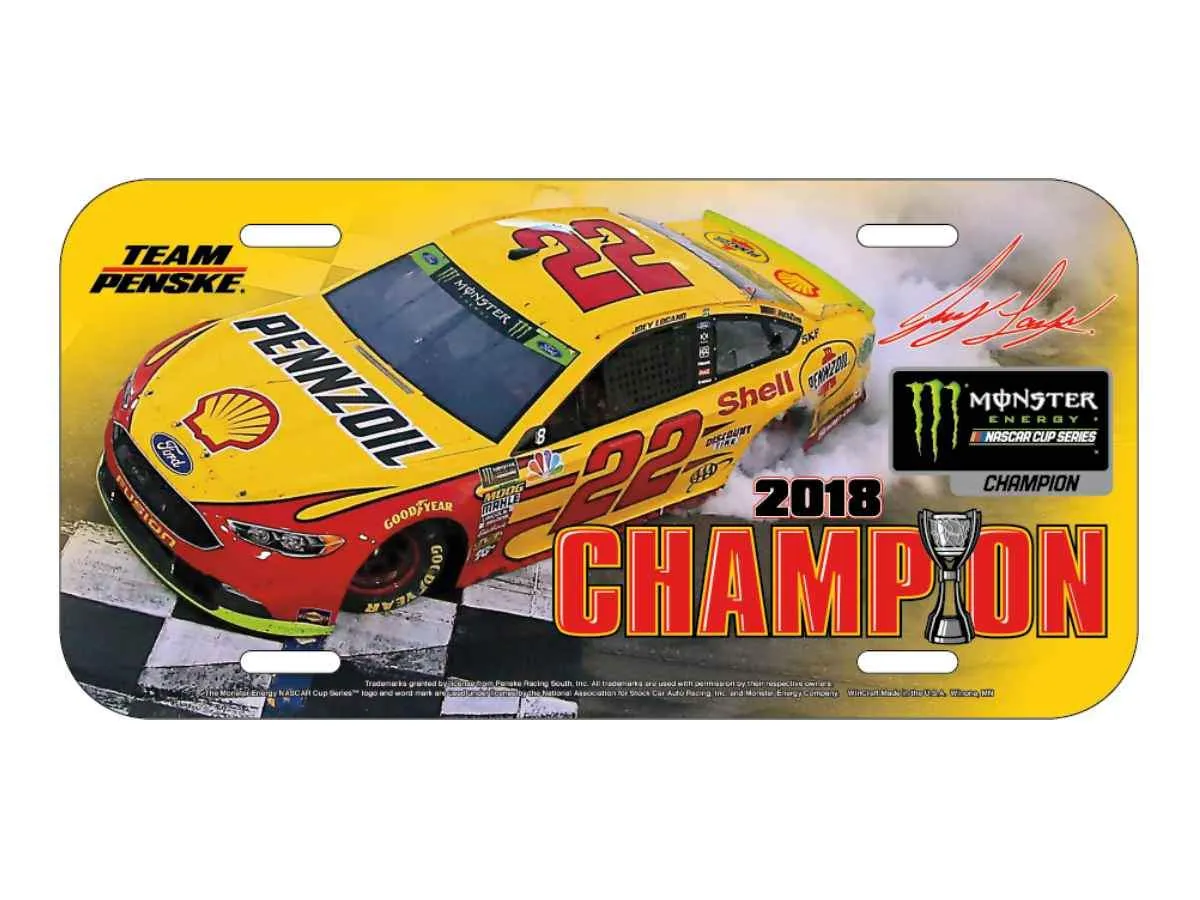 Joey Logano #22 2018 NASCAR Monster Energy Cup Champion License Plate Cover