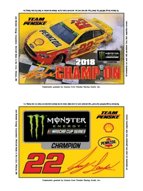 Joey Logano #22 2018 NASCAR Monster Energy Cup Champion Magnet Set (2 Pack)