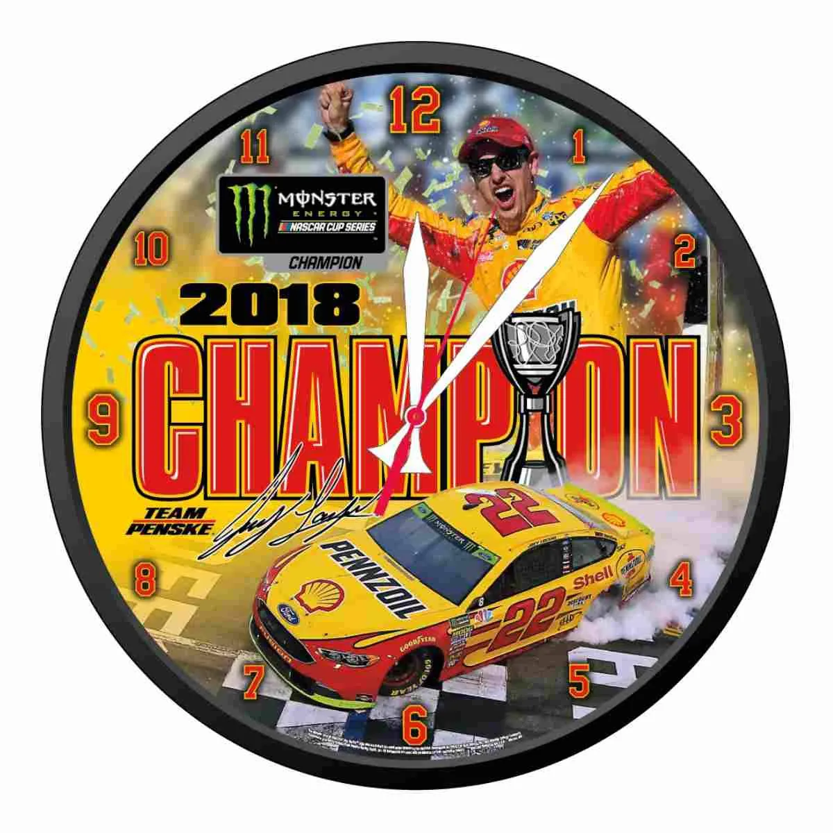 Joey Logano #22 2018 NASCAR Monster Energy Cup Champion Round Wall Clock